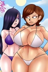 2024 2girls alternate_costume alternate_version_available big_breasts bikini bikini_bottom bikini_top bottomwear breasts brown_eyes brown_hair cleavage daughter female female_only hair hair_over_one_eye hand_on_hip helen_parr hips huge_breasts lips long_hair mature mature_female mature_woman medium_breasts milf mother mother_and_daughter purple_bikini purple_hair short_hair smile swimwear the_incredibles thick_thighs thighs topwear violet_parr white_bikini zaicomaster14