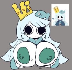 1girls big_breasts big_eyes breast_squeeze breasts chibi color color_edit crown edit edited female female_focus funamusea hair_ornament huge_breasts looking_at_viewer mob_face p-con princess_uomi reference_image sketch solo solo_female spurhuns sweat wadanohara_and_the_great_blue_sea