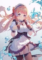 1female 1girl 1girls 2026 anime background big_breasts black_hair blue_eyes blush blush_lines blushing blushing_female breasts female female_focus female_only genshin_impact hoyoverse maid maid_uniform mihoyo sangonomiya_kokomi