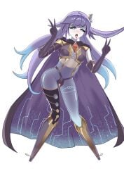 ahe_gao artist_request blue_eyes blush boots butt cape cum cum_in_mouth curvy female female_only fringe galatea-i_the_orcust_automaton galatea_(world_legacy) galatea_the_orcust_automaton gloves hi_res hips konami legwear long_hair machine pale_skin peace_sign purple_hair robot robot_girl robot_humanoid simple_background standing thighs transparent transparent_body underwear v_sign yu-gi-oh!