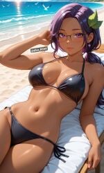 ai_art ai_generated alixx_nswf ass beach big_breasts bikini brawl_stars breasts leaf purple_hair rosa_(brawl_stars) sexy supercell