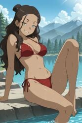 ai_generated avatar_the_last_airbender barefoot bikini katara leg_in_water legs outside red_bikini river sexy_pose sitting tagme tagme_(artist)
