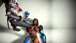 3d alternate_costume dark-skinned_female dark_skin femdom huntress_widowmaker overwatch pharah pharah-best-girl widowmaker yuri