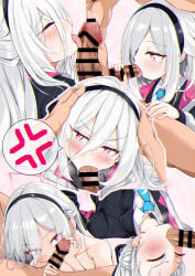 1boy 1girls blowjob blue_archive blush fellatio female handjob kei_(blue_archive) licking male millennium_science_school_student multiple_views oral penis red_eyes tongue tongue_out tongue_out_blowjob white_hair yuzumaki_tajii