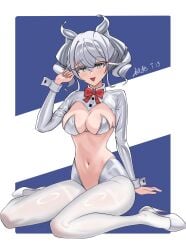 1girls artist_request bikini boobs breasts bunny_ears bunnysuit curvy cute duel_monster exposed female female_only fringe kneeling konami labrynth_of_the_silver_castle latex light_skin lovely_labrynth_of_the_silver_castle medium_breasts navel open_mouth princess queen safe shoes sitting smile solo suit younger_female yu-gi-oh!