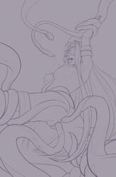 anal anal_sex blindfold fate/stay_night fate_(series) female happy_sex medusa_(fate) monochrome monster sex sketch solo tagovantor tentacles vaginal_penetration