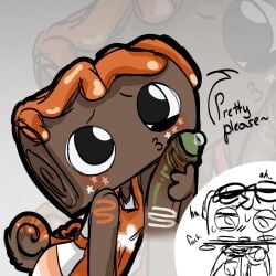 2anthro 2boys anthro apron artwork_(digital) blush blushcrunch_studio blushing brown_body caramel_drizzle_cosmo clothed clothed_male cosmo_(dandy's_world) cute cute_face dandy's_world dandys_world dessertful_scientist_cosmo english_text fluffy_tail for_a_head gay goggles goggles_on_forehead green_tip kissy_face male male/male male_only marafon object_head penis_on_face pleading precum roblox selfcest speech_bubble stars_on_cheeks sweat toon_(dandy's_world) yaoi ~