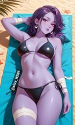 ai_art ai_generated alixx_nswf ass beach big_breasts bikini brawl_stars breasts emz_(brawl_stars) purple_body purple_hair supercell