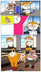 1boy 1girls 2d_(artwork) 2d_artwork aggretsuko alarm_clock anthro anus areola ass bald bent_over big_breasts bikini_top blue_sky blush blush_stickers breasts buck_teeth bulge cervid cervine chair city cityscape cleavage clock clothes_lift clothing comic comic_strip computer crossed_arms desk digital_media_(artwork) domestic_pig exposed_ass exposed_pussy fat fat_male female food furry furry_female furry_male furry_with_furry half-closed_eyes heart-shaped_pupils high_heels horns large_breasts looking_back looking_pleasured makeup male mammal necklace netflix nipples nude nude_female office office_chair office_lady open_mouth orange_fur pink_eyes pussy savagensfw shirt shirt_lift sitting sitting_on_chair skirt skirt_down sky smile suid suine surprised surprised_expression surprised_face swivel_chair symbol-shaped_pupils tail tsunoda tsunoda_(aggretsuko) two-tone_fur unamused undressing undressing_self wall_clock watch white_shirt wide-eyed worried worried_expression worried_face worried_look wristwatch