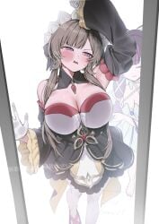 1female 1girl 1girls 2026 anime background big_breasts black_hair blue_eyes blush blush_lines blushing blushing_female breasts female female_focus female_only genshin_impact hoyoverse mihoyo robot robot_girl robot_humanoid sandrone_(genshin_impact)