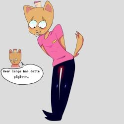 anthro blood_stain blush_lines burgerpants cat_ears cigarette furry_male furry_only futa_on_male futa_only futa_sans_pussy futanari menstrual_blood norwegian_text period_blood stained_clothing undertale