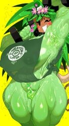 1girls 2d 2d_(artwork) areolae big_breasts blaster_master blush blush_stickers breasts erect_nipples_under_clothes female goatboydraws green_body green_skin kanna_(blaster_master) midriff muscular muscular_female plant plant_girl pubic_hair solo solo_female standing thick_thighs wide_hips