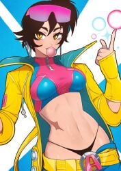 abs female jeffmiga jubilation_lee jubilee jubilee_(marvel_rivals) looking_at_viewer marvel marvel_rivals midriff navel scar