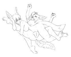 2012 absurd_res anthro arm_up belly big_breasts blush breasts canine closed_eyes crying dipstick_tail duo ecchipandaa eeveelution eyelashes feet female female_only furry glaceon hi_res holding interspecies leafeon leg_grab leg_wrap line_art long_ears lying monochrome multicolored_tail nintendo nipples nude on_back open_mouth pain plant pokemon pokemon_(species) pokemon_dppt pussy raised_arm saliva sideboob soles spread_legs spreading sweat tail tears teeth toes tongue video_games wet