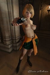 1girls 3d ashley_graham blonde_hair breasts capcom female gun midriff nipples resident_evil resident_evil_4 resident_evil_4_remake short_hair topless topless_female