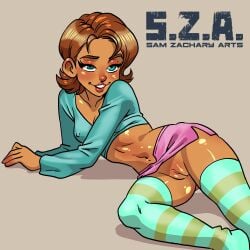 2d athletic athletic_female brown_body brown_skin brown_skinned_female busty female female_focus female_only going_commando hairless_pussy hourglass_figure irma_lair lying lying_on_side miniskirt no_panties pussy samzacharyarts shaved_pussy skirt vagina w.i.t.c.h. wide_hips