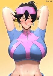 1girls armpit armpits arms_behind_back arms_behind_head arms_up artist_name black_hair black_lipstick defal_hady_(artist) female female_only glasses jubilation_lee jubilee jubilee_(marvel_rivals) marvel marvel_rivals midriff navel red_eyes scar short_hair smile smiling smiling_at_viewer sunglasses sunglasses_on_head teasing teasing_viewer tummy vampire vampire_girl vampire_jubilee watermark wolf_cut wolfcut x-men yellow_eyes