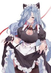 1female 1girl 1girls 2026 anime background big_breasts black_hair blue_eyes blush blush_lines blushing blushing_female boob_window breasts cat_ears female female_focus female_only genshin_impact hoyoverse maid maid_uniform mihoyo shenhe_(genshin_impact) skirt_lift