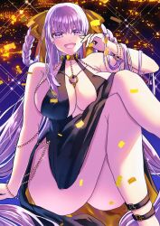 1girls bare_shoulders bb_(fate) bb_dubai_(fate) big_breasts black_dress braid breasts cleavage crossed_legs dress eyebrows eyebrows_visible_through_hair eyelashes fate/grand_order fate_(series) female female_focus female_only huge_breasts inner_sideboob jewelry large_breasts light-skinned_female light_skin looking_at_viewer open_mouth pink_eyes pink_hair sideboob sitting solo solo_female solo_focus thick_thighs thighs
