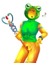 between_legs bracelet breasts female frog_hat gender_bend hat holding_staff noob nude pussy roblox robloxian self_upload shirt sleeveless_shirt solo staff surprised tagme tagme_(artist)