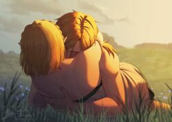 grass link making_out princess_zelda topless_male