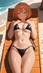 ai_art ai_generated alixx_nswf ass bea_(brawl_stars) beach big_breasts bikini brawl_stars breasts orange orange_eyes orange_hair sexy supercell