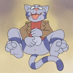 anthro anthro_male anus balls barefoot blueballs_(artist) bottomless clothed clothing feline flat_colors fritz_the_cat fritz_the_cat_(character) legs_up looking_pleasured male male_only mammal masturbation open_mouth penile_masturbation penis reclining smoking solo spread_legs spreading