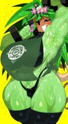 1girls 2d 2d_(artwork) areolae big_breasts blaster_master blush blush_stickers breasts erect_nipples_under_clothes female goatboydraws green_body green_skin kanna_(blaster_master) midriff muscular muscular_female plant plant_girl pubic_hair solo solo_female standing thick_thighs wide_hips