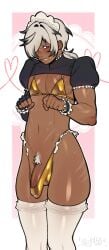 1boy arlan_(honkai:_star_rail) dark-skinned_male dark_skin golden_bikini honkai:_star_rail hoyoverse maid maid_headdress maid_uniform male male_only ohnohornysoul penis pubic_hair scars solo