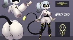1boy 1boy1girl 1girls boob_focus boobs boobs_out glitch_productions grey_background j_(murder_drones) male/female murder_drones murder_drones_x_humans naked naked_female pinching robot_girl spiralart straight tail touching_breast yellow_eyes