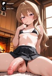 1futa 1girl ai_generated aisaka_taiga below_view bikini black_bikini black_skirt blush breasts brown_eyes brown_hair clothing clothing_aside cock colored dick erection finger_to_mouth fireplace foreskin from_below from_front front_view futa_only futanari futanari/female futanarization hair_between_eyes half-erect huge_penis indoors large_testicles light_skin light_skinned_futanari long_hair looking_at_viewer low-angle_view micro_bikini naked naked_futa naked_futanari navel nickythecreator nude nude_futa nude_futanari oiled_skin penis pink_eyes pleated_skirt sexy sexy_body sexy_pose shiny_skin sitting skirt small_breasts solo spread_legs sweat sweatdrop sweating swimsuit taiga_aisaka taiga_aisaka_(toradora!) testicles tits toradora toradora! uncensored underwear veins veiny_penis