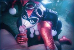 1boy 1girls 3d batman_(series) blowjob dc fellatio female female_focus harley_quinn jester male mrcourage616 penis sex