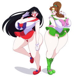 bishoujo_senshi_sailor_moon brainwashing cleavage clown clown_girl clown_makeup clownification high_heels huge_breasts makoto_kino mind_control panties rei_hino sailor_jupiter sailor_mars thick_thighs