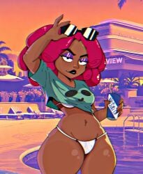bikini brawl_stars chimbo_tieso ebony_female gta_vi_cover_girl juju_(brawl_stars) lustful_expression posing_for_the_viewer red_hair reference_image sunglasses