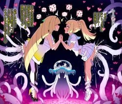 2girls ai_generated alternate_version_available blonde_hair blush closed_eyes clothed_sex cum cum_in_ass cum_in_pussy cum_inside double_penetration eyes_rolling_back facing_another green_eyes heart high_heels holding_hands japanese_text lillie_(pokemon) lusamine_(pokemon) mother_and_daughter nihilego open_mouth pokemon pokemon_sm pokephilia ponytail rape skirt_flip_(ai_artist) smile suspension sweat tears tentacle tentacle_in_ass tentacle_in_pussy tentacle_rape tentacle_sex text ultra_beast