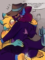 3:4 absurd_res anthro bodily_fluids butt cum dragon duo english_text female from_front_position genital_fluids genitals ghostar656 hahnnu_(star) hi_res humanoid male male/female mastery_position mythological_creature mythological_scalie mythology romantic romantic_couple scalie sex starlo_(undertale_yellow) text undertale_(series) undertale_yellow vulva wings