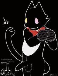 2026 2d_animation animated animated_gif anthro anthro_focus artist_name background_character balls being_watched biped black_background black_body blep blush bow_tie cat_mike_(deltarune) countershading cowboy_hat_mike_(deltarune) dancing darkner deltarune dialogue duhroomie english_text felid feline flat_colors foreskin frame_by_frame front_view genitals glans group half-erect heterochromia hi_res humanoid_genitalia humanoid_penis looking_at_another male male_anthro male_focus mammal mostly_nude mostly_nude_anthro mostly_nude_male multicolored_body partially_retracted_foreskin penis short_playtime simple_background slim slim_anthro slim_male small_mike_(deltarune) solo_focus tail tail_mouth talking_to_another text tongue tongue_out trio twitter_handle two_tone_body undertale_(series) unusual_anatomy unusual_hands unusual_tail white_body white_countershading