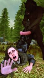 1boy 1girls 3d anthro anthro_on_human ark_32 black_hair equine equine_humanoid equine_penis female female_focus female_human forced forced_sex horse horse_penis horsecock humanoid long_hair outdoors penis the_witcher_(series) the_witcher_3:_wild_hunt yennefer