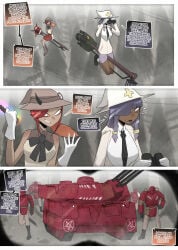 2d 2girls broom broom_riding clothed clothed_female comic comic_page dark-skinned_female dark_skin dialogue elsimain english english_dialogue female glasses hi_res light-skinned_female light_skin mage magical_girl midori_(elsimain) multiple_boys multiple_girls original original_character page_1 purple_hair purple_hair_female red_hair red_hair_female soldier speech_bubble wand