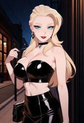 1girls ai_generated bandeau implied_prostitution latex latex_bandeau latex_clothing looking_at_viewer midriff night prostitution rwby salem_(human)_(rwby) salem_(rwby) shiny_hair shiny_skin skirt solo solo_female tagme
