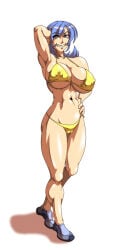 big_breasts bikini blue_hair curvy_body shoes swimsuit toned_body