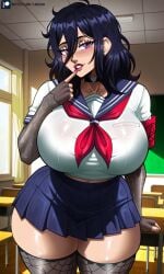 1girls ai ai_assisted ai_generated big_ass big_breasts big_butt big_thighs black_hair black_thighhighs blush classroom dark_hair elbow_gloves female_focus female_only finger_on_lip fingerless_gloves front_view goth_girl huge_breasts indoors light-skinned_female looking_at_viewer medium_hair navel neckerchief oka_ruto pleated_skirt purple_eyes red_neckerchief school_girl school_uniform schoolgirl_uniform seductive_look serafuku smile smiling_at_viewer spider_web_print thick_ass thick_thighs thighhighs voluptuous_body voluptuous_female yandere_simulator