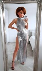 ai_generated aunt_cass big_hero_6 dress mirror_selfie selfie thighs