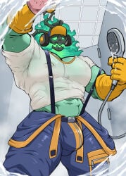 abs absurd_res balls_outline barazoku baseball_cap bathroom belt belt_buckle blue_bottomwear blue_clothing blue_hat blue_headwear blue_pants bodily_fluids bottomwear buckle bulge ceiling ceiling_tiles cleaning clothed clothed_humanoid clothed_male clothing colored_fire detailed_background detailed_bulge electronics erect_nipples fire genital_outline ghost gloves green_body green_eyes green_fire handwear hat headgear headphones headwear hi_res holding_object holding_shower_head holding_sponge humanoid inside league_of_legends low-angle_view maldu male muscular muscular_humanoid muscular_male navel nipple_outline nipples pants penis_outline portrait public_restroom restroom_stall right-handed riot_games shirt solo spirit sponge suds suspenders sweat tencent three-quarter_portrait thresh topwear translucent translucent_clothing translucent_shirt translucent_topwear white_clothing white_shirt white_topwear wiping working worm's-eye_view yellow_clothing yellow_gloves yellow_handwear yellow_hat yellow_headwear zipper