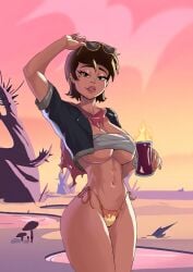 black_hair disney_xd gearthefae genderswap genderswap_(mtf) gta_vi_cover_girl jacket_open latina marco_diaz pixie_cut star_vs_the_forces_of_evil textless
