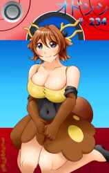 1girls anthro anthro_female antlers big_breasts blush cleavage clothed deer_girl female female_only game_freak gijinka kemonomimi moemon pokemon pokemon_(species) pokemon_gsc stantler thick_thighs wheelerfortune