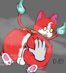 absurd_res anthro bubble_butt butt butt_grab dying_orchid hand_on_butt hi_res jibanyan level-5 male musk musky_balls musky_butt musky_feet spread_butt spreading surprised yo-kai_watch