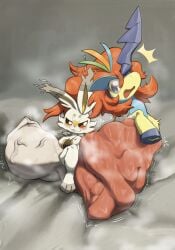.f_9578 balls big_balls bodily_fluids cock_vore generation_5_pokemon generation_8_pokemon genitals hi_res keldeo keldeo_(resolute_form) legendary_pokemon musk nintendo penile penis pokemon pokemon_(species) scorbunny sweat vein veiny_balls vore