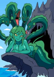 big_breasts breasts breasts_out eel fin fin_ears greek_mythology green_hair green_skin monster monster_girl odyssey odyssey_(homer) scylla scylla_(mythology) sea sea_monster suggestive suggestive_pose the_epic_cycle