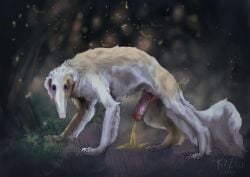 anatomically_correct anatomically_correct_genitalia anatomically_correct_penis animal_genitalia animal_penis borzoi canid canine canine_genitalia canine_penis canis domestic_dog el_kyze feral forest_background genitals hi_res hunting_dog kyze_(el_kyze) looking_at_viewer male mammal peeing penis sighthound solo steam